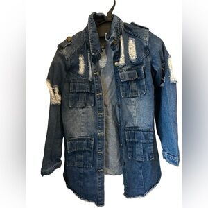Tanming women's Casual Distressed Denim jacket  Ripped‎ Jean Jacket Coat size Xs